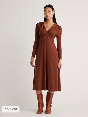 Quince Tencel Jersey V-Neck Long Sleeve Midi Dress w/ Pockets Size Large